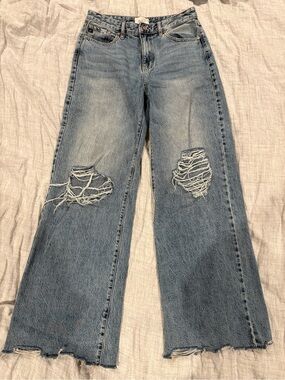 KanCan Medium Blue Ripped Wide-Leg Jeans